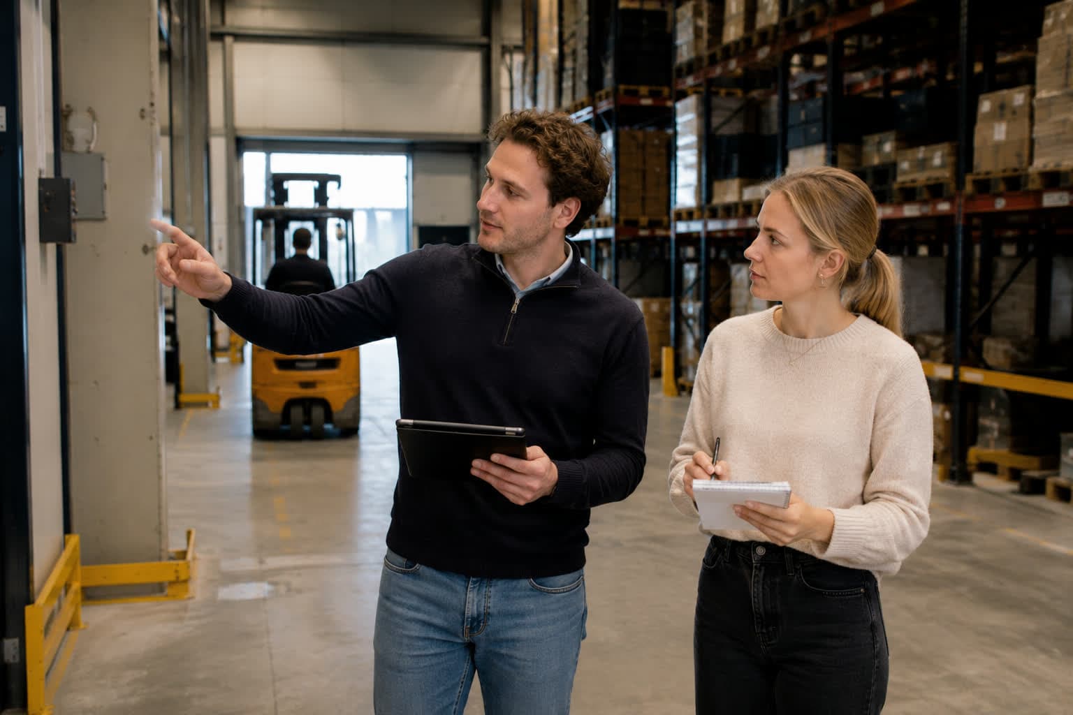 Medewerker voert een RI&E-inspectie uit in de praktijk